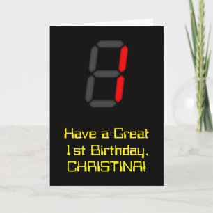 Första födelsedagen: Red Digital Clock Stil "1" + Kort