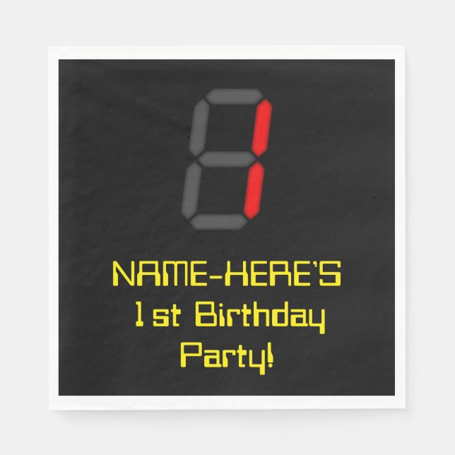 Första födelsedagen: Red Digital Clock Stil "1" +  Pappersservett (Framsidan)