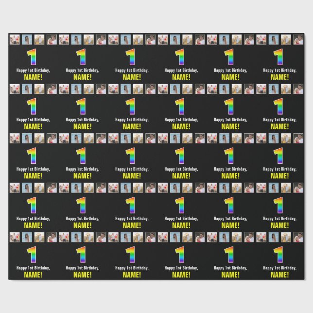 Första födelsedagen: regnbåge "1"; Anpassningsbar  Presentpapper (Seam)