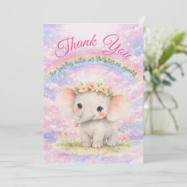 Första födelsedagen regnbåge baby elefant flicka e tack kort