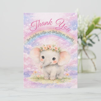 Första födelsedagen regnbåge baby elefant flicka e tack kort
