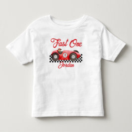 Första födelsedagen Röd racerbil Snabb en T Shirt