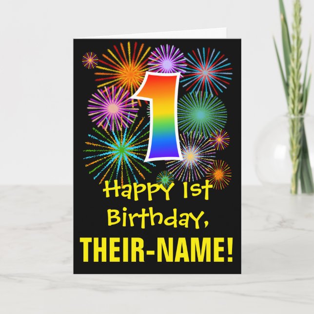 Första födelsedagen: Roligt Fireworks Mönster + re Kort (Framsida)