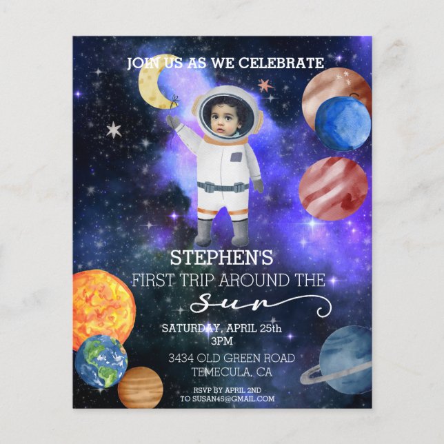 Första födelsedagen Rymd Astronaut Galax Planeter (Framsida)