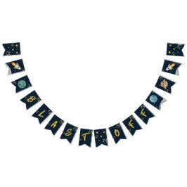 FÖRSTA FÖDELSEDAGEN, RYMDDAG, BLAST OFF GIFT-MÄRKR VIMPLAR