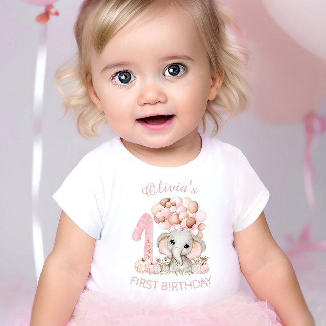 Första födelsedagen Söt elefant Höst Flicka T Shirt (First Birthday Cute Elephant Fall Girl T-Shirt)
