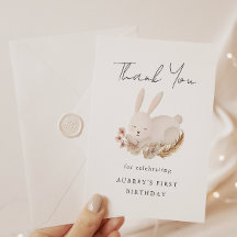 Första födelsedagen Tack med Cute Sleeping Bunny