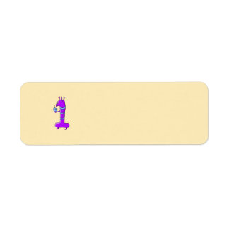 Första födelsedagen. Tecknad i Lila. Returadress Etikett