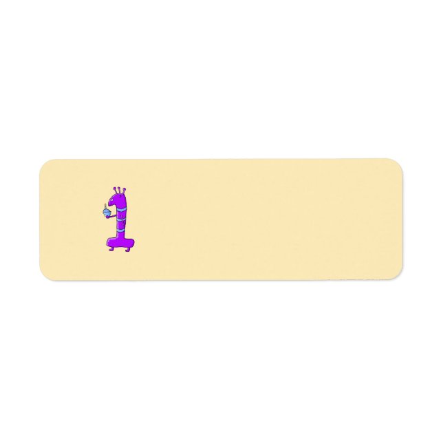 Första födelsedagen. Tecknad i Lila. Returadress Etikett (Framsidan)