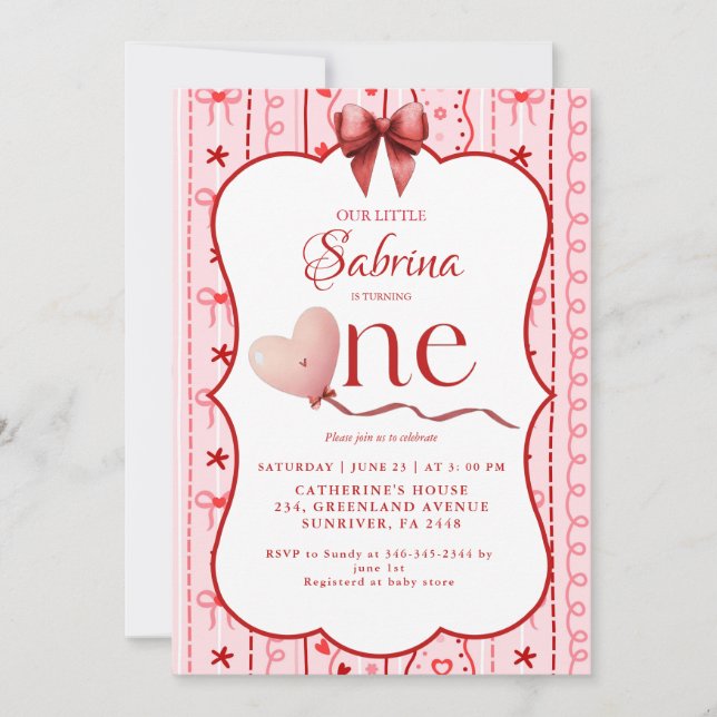 Första födelsedagen valentine bebis födelsedagsfes inbjudningar (Framsida)