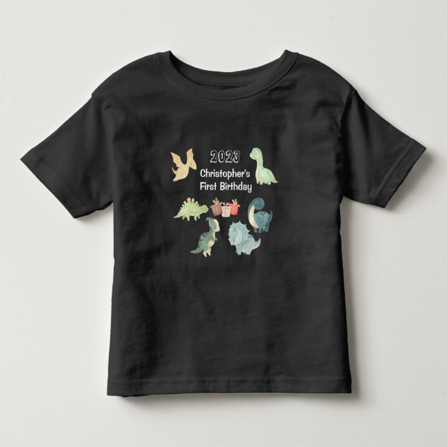 Första födelsedagen Vattenfärg Söt dinosaurie Svar T Shirt (Framsida)