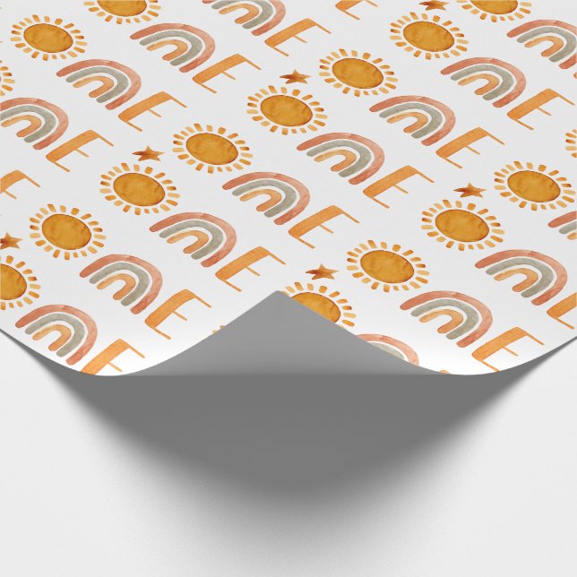 Första födelsedagen: vattenfärgen Sol och Rainbow  Presentpapper (Hörn)