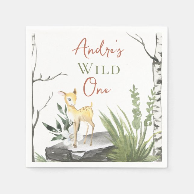 Första födelsedagen "Vild ett" Brown Watercolor Ba Pappersservett (Framsidan)