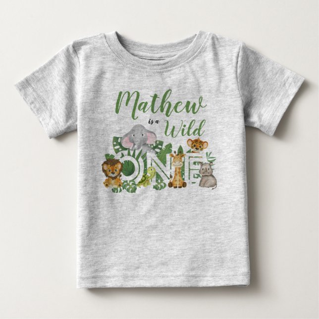 Första födelsedagen Vild ett jungle Safari Animals T Shirt (Framsida)