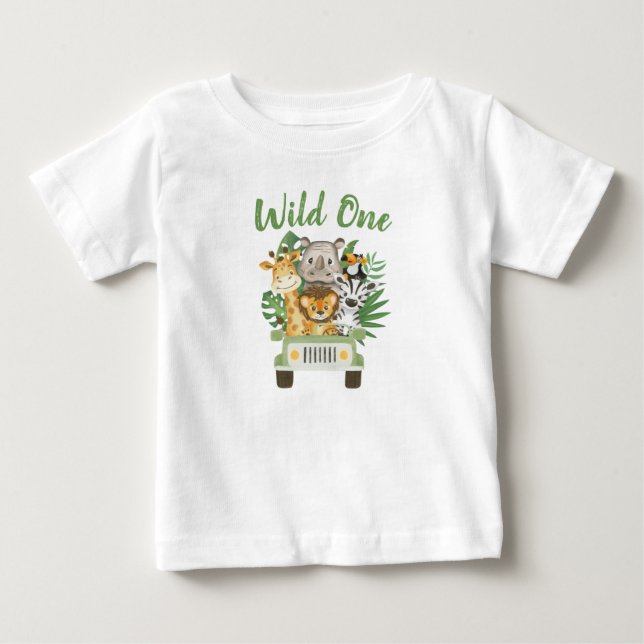 Första födelsedagen Vild Ett ungle Safari-djur i b T Shirt (Framsida)