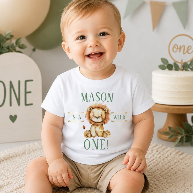 Första födelsedagen Vilda ettan Lejon T Shirt (First Birthday Wild One Lion Baby T-Shirt )