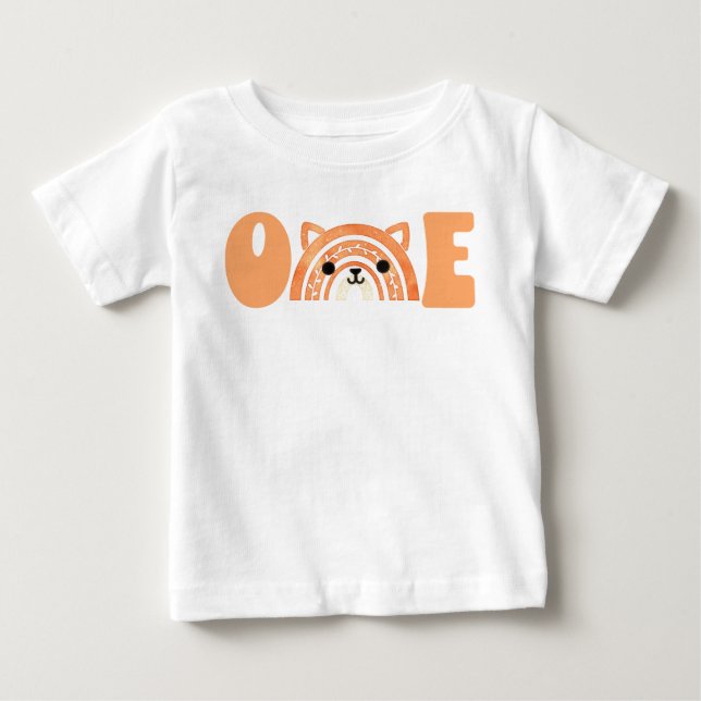 Första födelsedagen Woodland Fox Boho Rainbow T Shirt (Framsida)