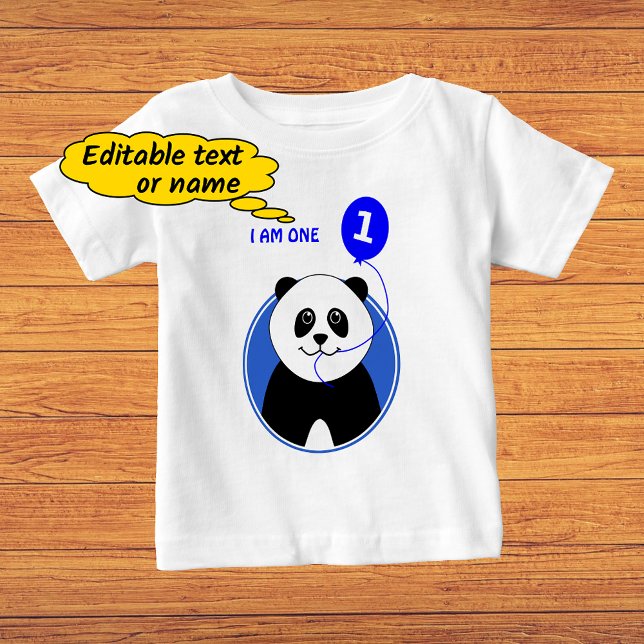 Första födelsedagetext för söt panda-anpassningsba tee (Skapare uppladdad)