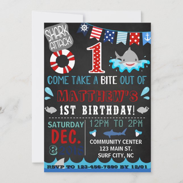 första födelsedaginbjudan för haj inbjudningar (Framsida)