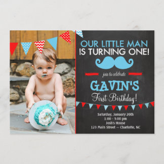 Första födelsedaginbjudan för mustasch inbjudningar