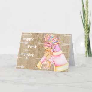 Första födelsedagkort för indianbaby kort