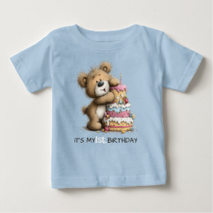 Första födelsedags baby pojke Teddybjörn födelseda T Shirt
