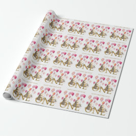 Första födelsedags igelkott med rosa ballonger  presentpapper