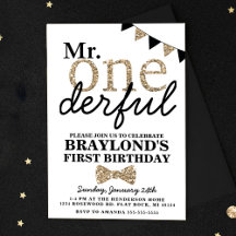 Första födelsedags Mr Onederful-inbjudan
