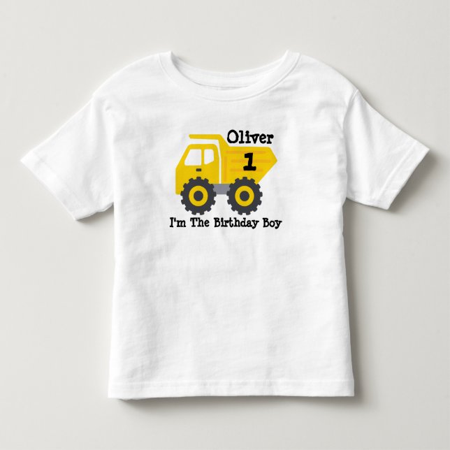 Första födelsedags pojke gul dumper lastbil t shirt (Framsida)