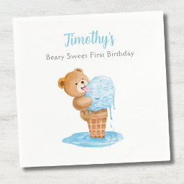 Första födelsedags pojke Teddybjörn Glass Pappersservett