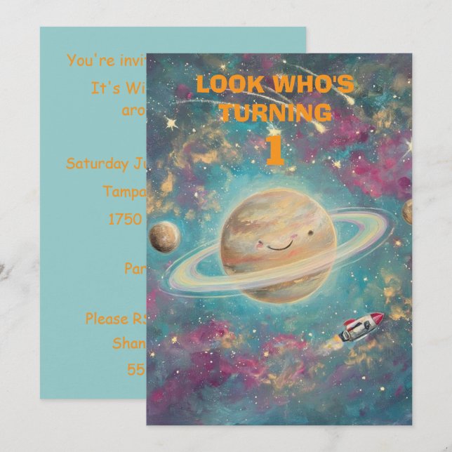 Första födelsedags pojkfest digital nedladdning inbjudningar (Fram/baksida)