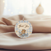 Första födelsedags teddybjörn flygplan blå gingham