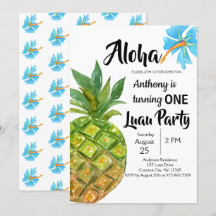 Första födelsedagsfest för tropisk Luau ananas Inbjudningar