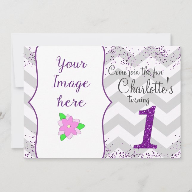 Första Födelsedagsfest inbjudan Flickan Glitter (Framsida)