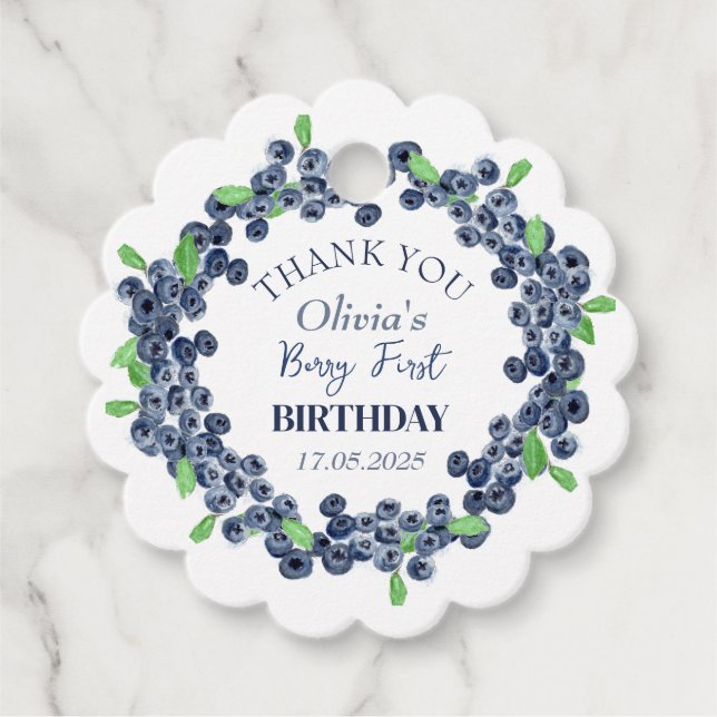 Första Födelsedagsfesten Blåbär Flicka Gåvor Etiketter (Framsida)