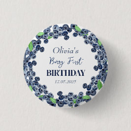 Första Födelsedagsfesten Blåbär Flicka Knapp