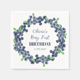 Första Födelsedagsfesten Blåbär Flicka Pappersservett