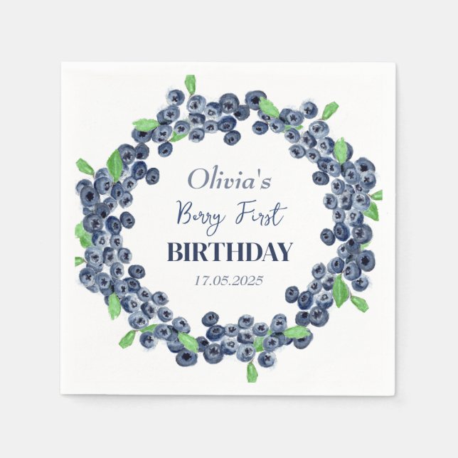 Första Födelsedagsfesten Blåbär Flicka Pappersservett (Framsidan)
