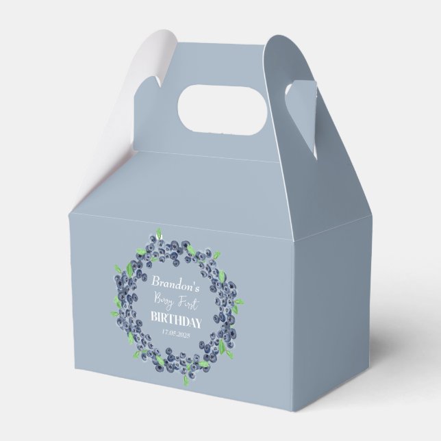 Första Födelsedagsfesten Blåbär Pojke Presentaskar (Framsidan Sidan)
