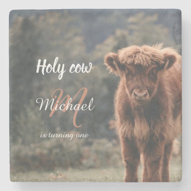 Första födelsedagsfesten för kalvkalvsmonogram för stenunderlägg (Framsidan)