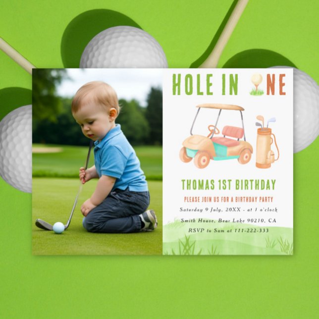Första födelsedagsfesten Hole In One Golf Inbjudningar (Skapare uppladdad)