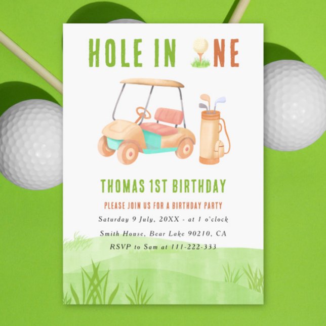 Första födelsedagsfesten Hole In One Inbjudningar (Skapare uppladdad)