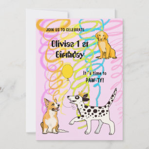 Första födelsedagsfesten MED DOGGY FRIENDS-inbjuda Inbjudningar