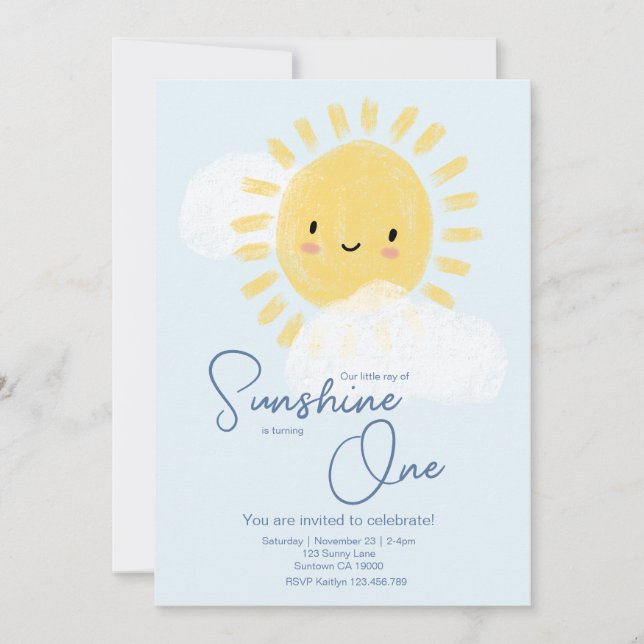 Första Födelsedagsfesten Ray of Sunshine Cute Baby Inbjudningar (Framsida)