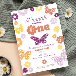 Första Födelsedagsfesten Retro Butterfly Birthday Inbjudningar