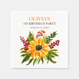 Första Födelsedagsfesten Solrossen Flicka Pappersservett