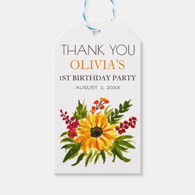 Första Födelsedagsfesten Solrossen Flicka Presentetikett (Framsidan)