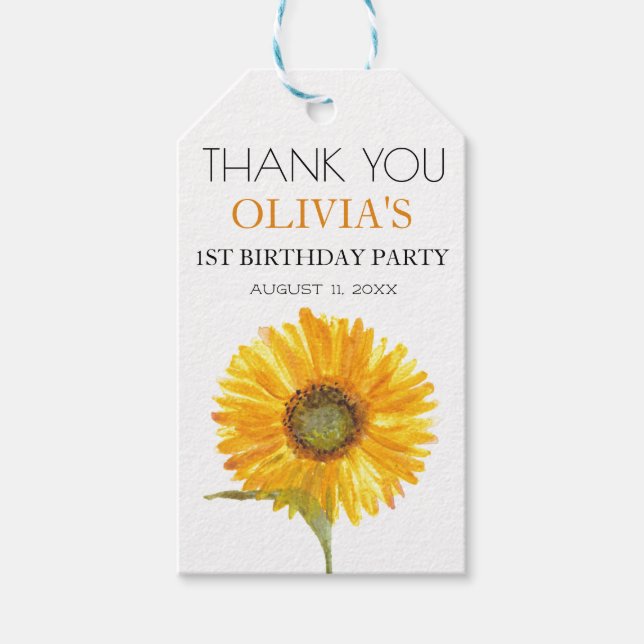 Första Födelsedagsfesten Solrossen Flicka Presentetikett (Framsidan)