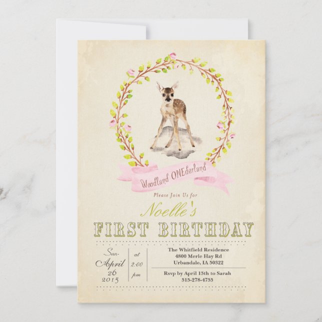 Första födelsedagsflicka Hjort Inbjudan (Framsida)