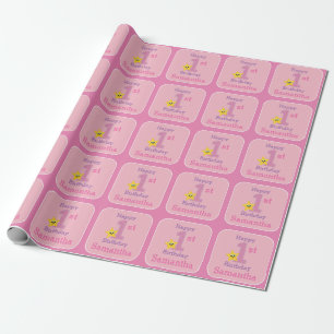 Första födelsedagsflicka, rosa gul stjärna med nam presentpapper